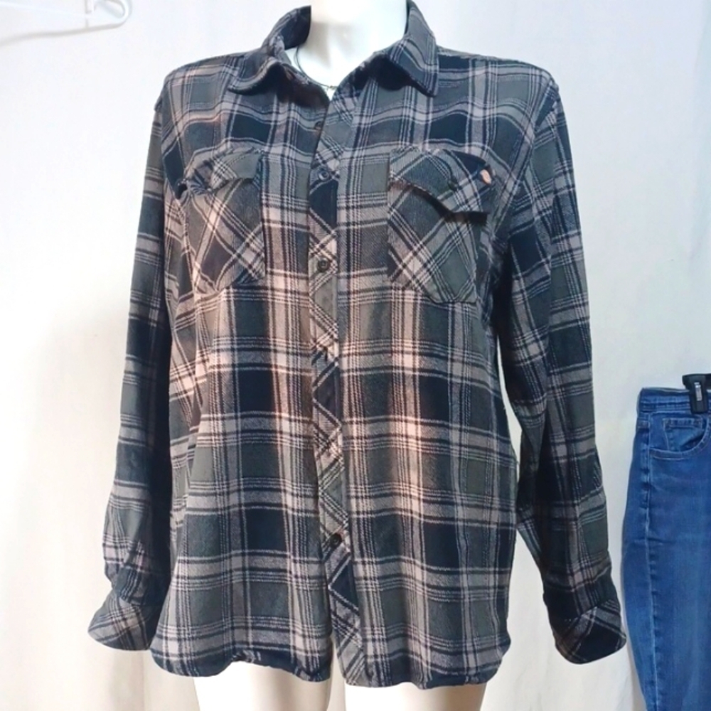 DICKIES BIG PLAID SHIRT SIZE XL IN A BEAUTIFUL BLACK AND GRAYS COTTON COTTON